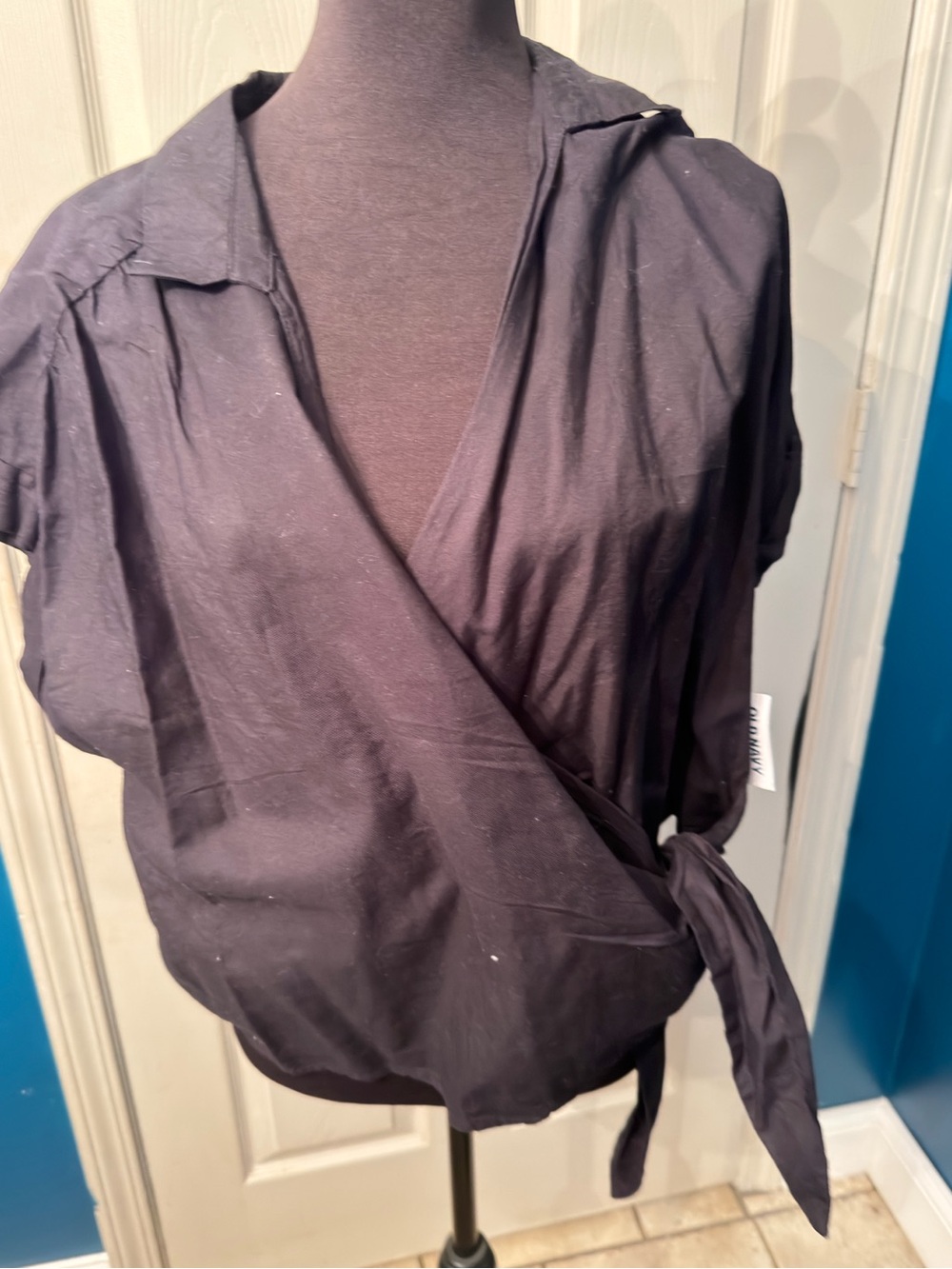 Old Navy Black Tie-Waist Wrap Blouse